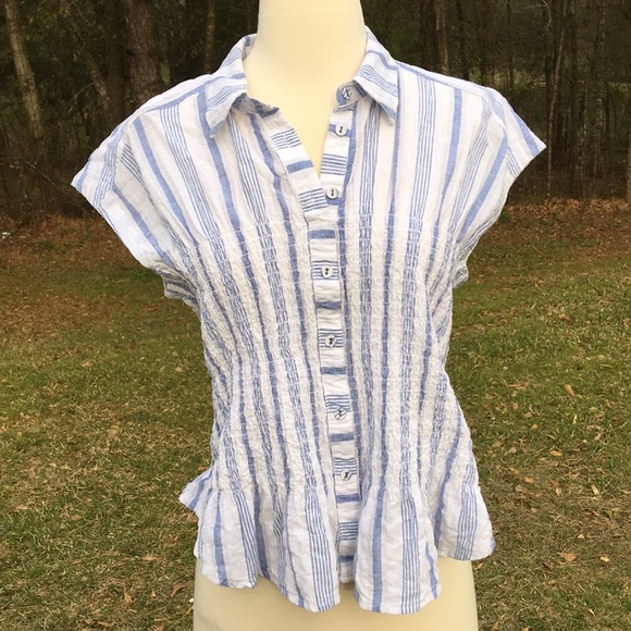 Anthropologie Maeve Blue & White Top Sz Small - Picture 6 of 8